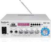 Sunbuck HiFi Versterker - SD/MP3/USB -  Hifi Bluetooth Eindversterker - 2x Mic - AUX1 en AUX2 - CD/DVD - Speaker system - Incl. Afstandsbediening - 200 x 70 x 190mm - Wit