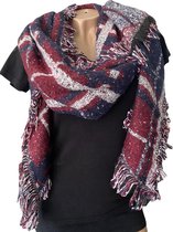 Lange Warme Dames Sjaal - Omslagdoek - Extra Dikke Kwaliteit - Geblokt - 2-Zijdig - Gemêleerd - Bordeauxrood - 180 x 70 cm (XR-10)