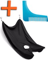 Baardschort Zwart En Baardkam Blauw - Beard Cape Black Met Baard Kam Baard Trimmer - Baardkam & Baard Schort