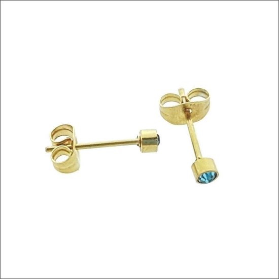 Aramat jewels ® - Zweerknopjes blauw zirkonia chirurgisch staal goudkleurig 3mm kinderen dames