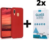 Siliconen Backcover Hoesje Samsung Galaxy A40 Rood - 2x Gratis Screen Protector - Telefoonhoesje - Smartphonehoesje