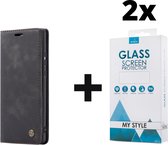 CaseMe Bookcase Pasjeshouder Hoesje Samsung Galaxy A20e Zwart - 2x Gratis Screen Protector - Telefoonhoesje - Smartphonehoesje