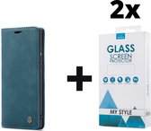 CaseMe Bookcase Pasjeshouder Hoesje Samsung Galaxy A21s Blauw - 2x Gratis Screen Protector - Telefoonhoesje - Smartphonehoesje