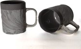 Floz koffiekop stoneware - mix van ruw steen en glad aardewerk - marmerlook - grijs wit - fairtrade - set van 2