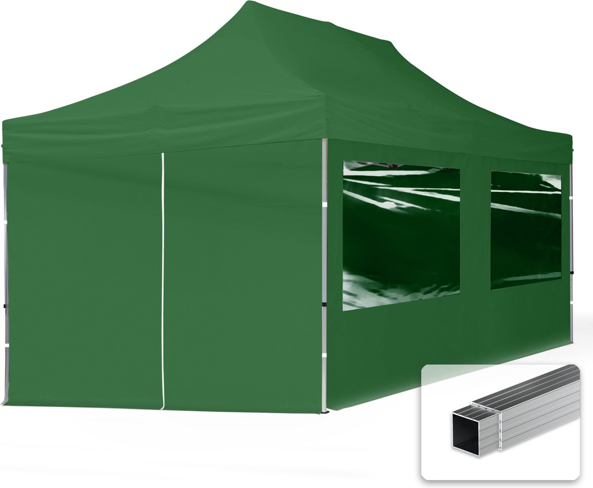 3x6 m Easy Up partytent Vouwpaviljoen, ECONOMY alu 32mm met zijwanden (panorama), donkergroen