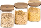 Navaris en bois d'acacia Navaris avec couvercles - ensemble de bocaux en verre 3pcs. pour 1000 ml chacun - bocaux de conservation des aliments - hermétiques