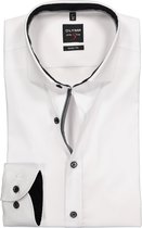 OLYMP Level 5 body fit overhemd - wit (zwart contrast) - Strijkvriendelijk - Boordmaat: 40