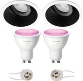 Luxino Zano Pro - Inbouw Rond - Mat Zwart/Wit - Kantelbaar - Ø93mm - Philips Hue - LED Spot Set GU10 - White and Color Ambiance - Bluetooth