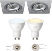 Luxino Borny Pro - Inbouw Vierkant - Mat Zilver - Kantelbaar - 92mm - Philips Hue - LED Spot Set GU10 - White Ambiance - Bluetooth