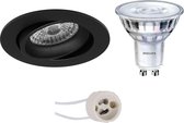 LED Spot Set - Luxino Delton Pro - GU10 Fitting - Inbouw Rond - Mat Zwart - Kantelbaar - Ø82mm - Philips - SceneSwitch 827 36D - 1.5W-5W - Warm Wit 2200K-2700K - Dimbaar