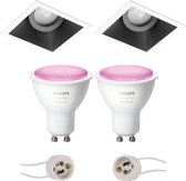 Proma Zano Pro - Inbouw Vierkant - Mat Zwart/Wit - Kantelbaar - 93mm - Philips Hue - LED Spot Set GU10 - White and Color Ambiance - Bluetooth