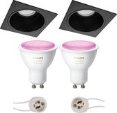 Proma Minko Pro - Inbouw Vierkant - Mat Zwart - Verdiept - 90mm - Philips Hue - LED Spot Set GU10 - White and Color Ambiance - Bluetooth