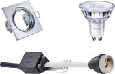 LED Spot Set - GU10 Fitting - Inbouw Vierkant - Glans Chroom - Kantelbaar 80mm - Philips - SceneSwitch 827 36D - 1.5W-5W - Warm Wit 2200K-2700K - Dimbaar
