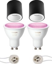 Pragmi Cliron Pro - Opbouw Rond - Mat Zwart/Wit - Verdiept - Ø90mm - Philips Hue - Opbouwspot Set GU10 - White and Color Ambiance - Bluetooth - BSE