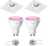 Pragmi Zano Pro - Inbouw Vierkant - Mat Wit - Kantelbaar - 93mm - Philips Hue - LED Spot Set GU10 - White and Color Ambiance - Bluetooth - BES LED