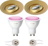 Primux Alpin Pro - Inbouw Rond - Mat Goud - Kantelbaar - Ø92mm - Philips Hue - LED Spot Set GU10 - White and Color Ambiance - Bluetooth
