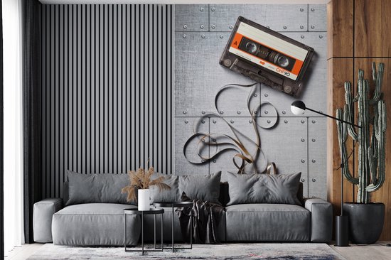 Behang - Fotobehang Cassettebandje - Lint - Retro - Breedte 155 cm x hoogte 240 cm
