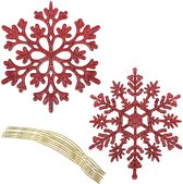 Kerstversieringsset sneeuwvlokken (36 stuks) - kerstboomversiering set om op te hangen - glitter sneeuwvlokken hanger rood kunststof - kerstboom, boomversiering Kerstmis - Best4uNL®