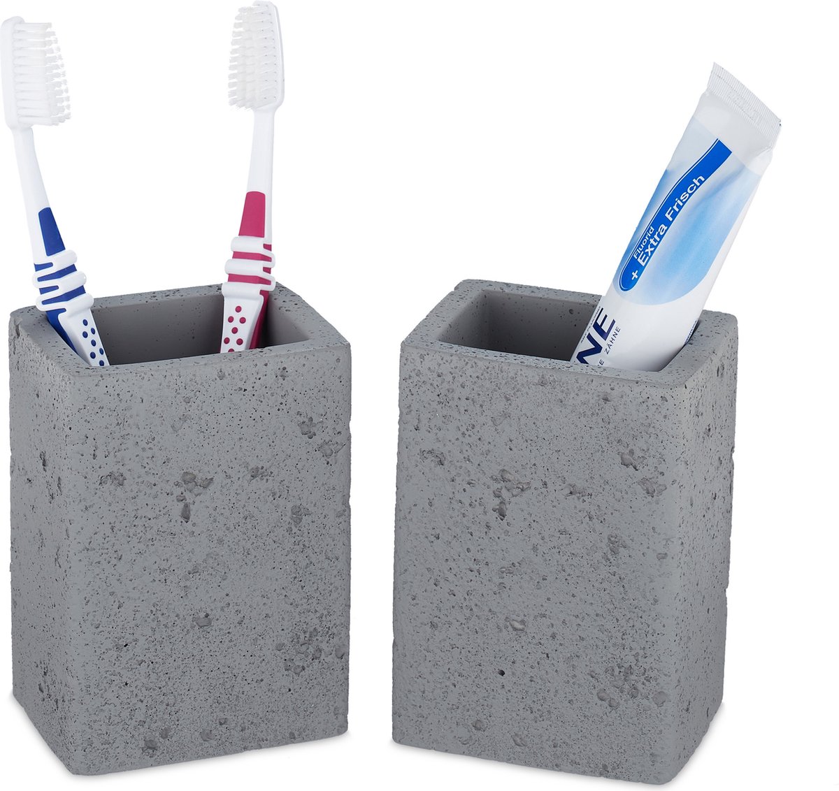 Relaxdays tandenborstelhouder - 2 stuks - tandenborstelbekers - organizers - beton - grijs