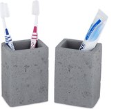 Relaxdays tandenborstelhouder - 2 stuks - tandenborstelbekers - organizers - beton - grijs