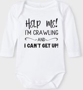 Baby Rompertje met tekst 'Help me, i'm crawling and can't get up' |Lange mouw l | wit zwart | maat 50/56 | cadeau | Kraamcadeau | Kraamkado