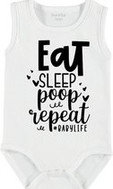 Baby Rompertje met tekst 'Eat, sleep, poop, repeat' | mouwloos l | wit zwart | maat 62/68 | cadeau | Kraamcadeau | Kraamkado