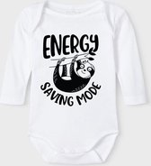 Baby Rompertje met tekst 'Energy saving mode, sloth' | Lange mouw l | wit zwart | maat 62/68 | cadeau | Kraamcadeau | Kraamkado