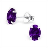 Aramat jewels ® - Ovale oorbellen met zirkonia 925 zilver paars 5mm x 7mm