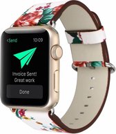 Bloemen design lederen bandje wit - roze met klassieke gesp voor Geschikt voor Apple Watch 42mm - 44mm vervangende horlogeband voor geschikt voor Apple Watch Series 6/5/4/3/2/1