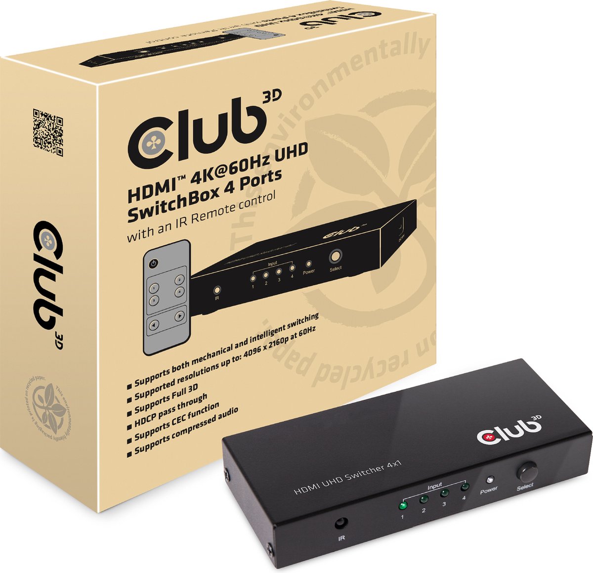 Club 3D HDMI™ 2.0 UHD Switchbox 4 poorten