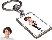 Black & White Karikatuur Vrouw - Gepersonaliseerde Karikatuur Sleutelhanger met Jouw Foto - Cadeau - Verjaardag - Kerst - Kado - Valentijn - Gepersonaliseerd Cadeau