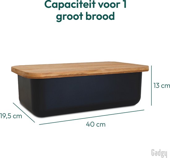 Gadgy avec planche à découper Gadgy - 36 x 19,5 x 11,5 cm - Boîte à pain avec couvercle en Bamboe Massief