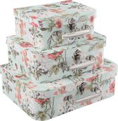 Decoratie koffer Set van 3 30*23*9 cm Meerkleurig Karton Rechthoek Bloemen Opbergkoffer Koffer