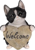 Decoratie Beeld Kat 12*9*15 cm Zwart Kunststof Welcome Decoratief Figuur Decoratieve Accessoires Woonaccessoires