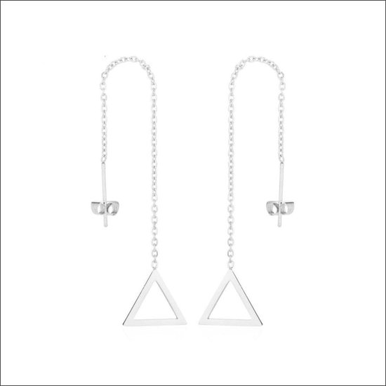 Aramat jewels ® - Doortrek oorbellen driehoek zilverkleurig staal 10cm