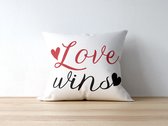 Valentijn Kussen met tekst: Love wins | Valentijn cadeau | Valentijn decoratie | Grappige Cadeaus | Geschenk | Sierkussen