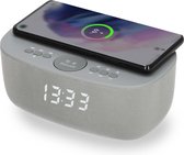 AIC 28BT Wekkerradio Digitaal met QI draadloze telefoonoplader - Ingebouwde Bluetooth speaker - USB - Grijs