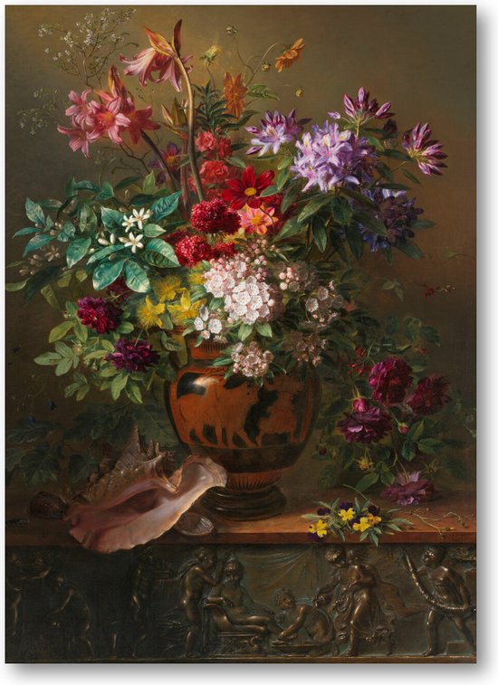 Stilleven met bloemen in een Griekse vaas: allegorie op de Lente - 50x70 Forex Staand - Georgius Jacobus Johannes van Os - Meesterwerken