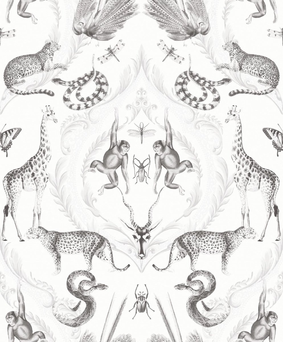 Bazaar - Dieren - Behang - Muurdecoratie - Wallpaper - Klassiek - Vliesbehang - Wit - 0,53 x 10 M.