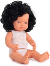 Miniland - Europese babymeisje donker krullend haar (38 cm)