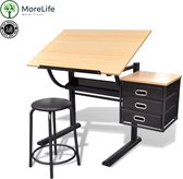 MoreLife Bureau met 3 laden - Modern Studie Bureau - Bureau voor in huis of op kantoor - Hoogwaardig MDF - Werkbureau - Gamingbureau - Tekentafel - Kantelbaar werkblad