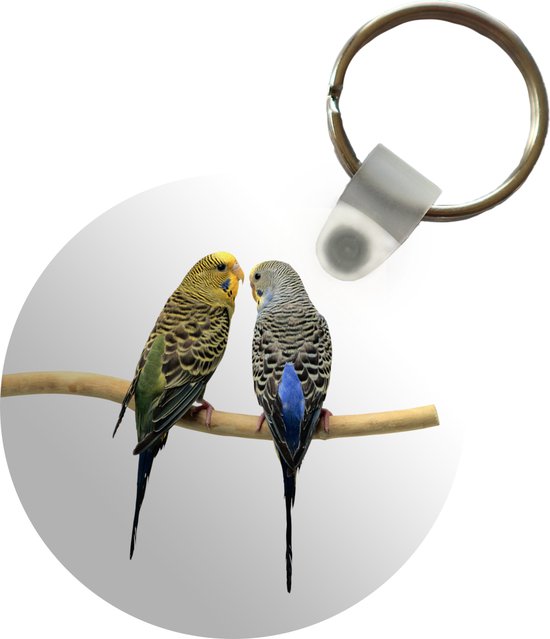 Porte-clés - Deux perruches de dos - Plastique - Rond