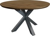 Ronde eikenhouten tafel met facetrand - spinpoot onderstel - warm bruin