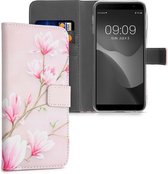 kwmobile telefoonhoesje voor Samsung Galaxy J4+ / J4 Plus DUOS - Hoesje met pasjeshouder in poederroze / wit / oudroze - Magnolia design