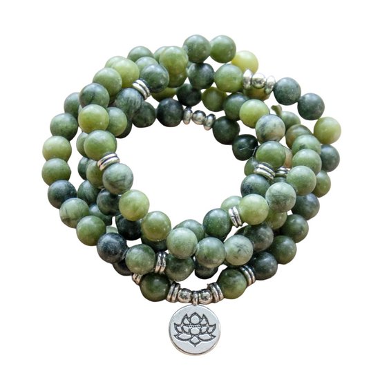 Marama - Mala armband groen Lotus - elastisch - damesarmband - half-edelstenen - cadeautje voor haar