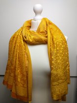 Lange dames sjaal Irene fantasiemotief effen geel