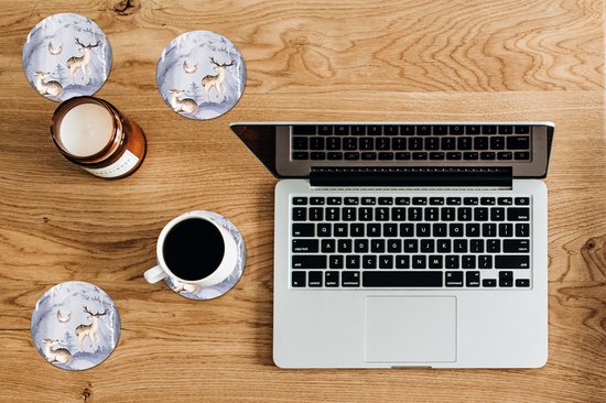 Sous-verres pour verres - Ronds - Hiver - Vogel - Cerf - 10x10 cm - Sous-verres - 6 pièces