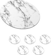 Onderzetters voor glazen - Rond - Licht marmer met zwarte aderen - zwart wit - 10x10 cm - Glasonderzetters - 6 stuks