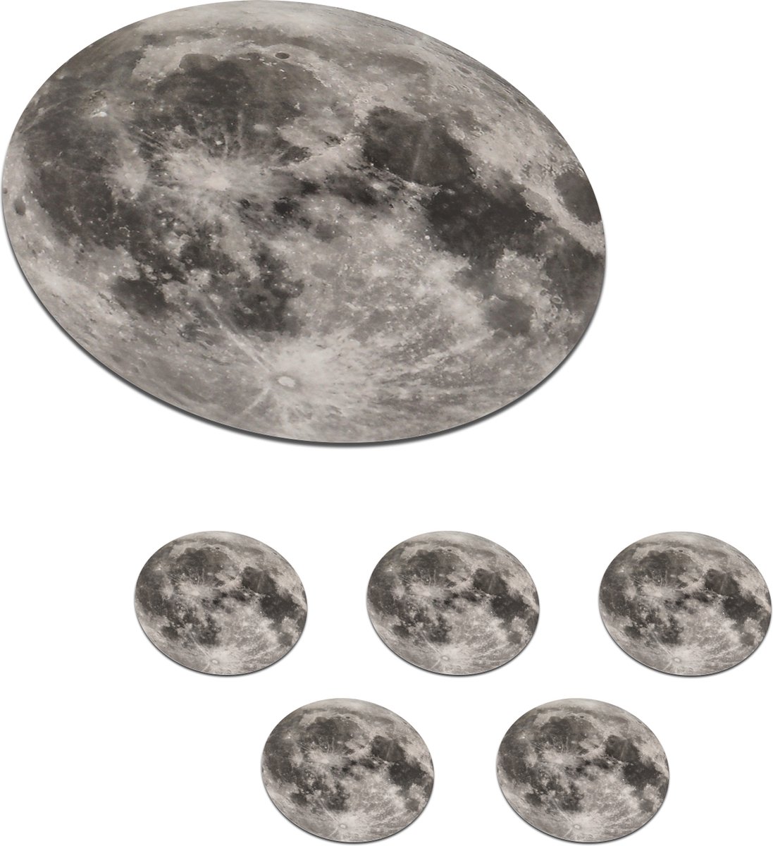 Onderzetters voor glazen - Rond - Maan - Ruimte - Zwart - Wit - 10x10 cm - Glasonderzetters - 6 stuks