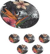 Onderzetters voor glazen - Rond - Bloemen - Bladeren - Zwart - Wit - 10x10 cm - Glasonderzetters - 6 stuks
